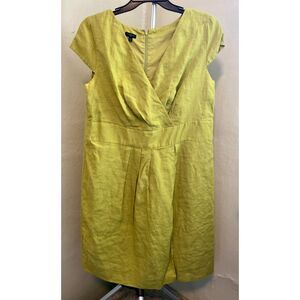 Talbots olive green 100% linen v-neck faux wrap dress Size   14W